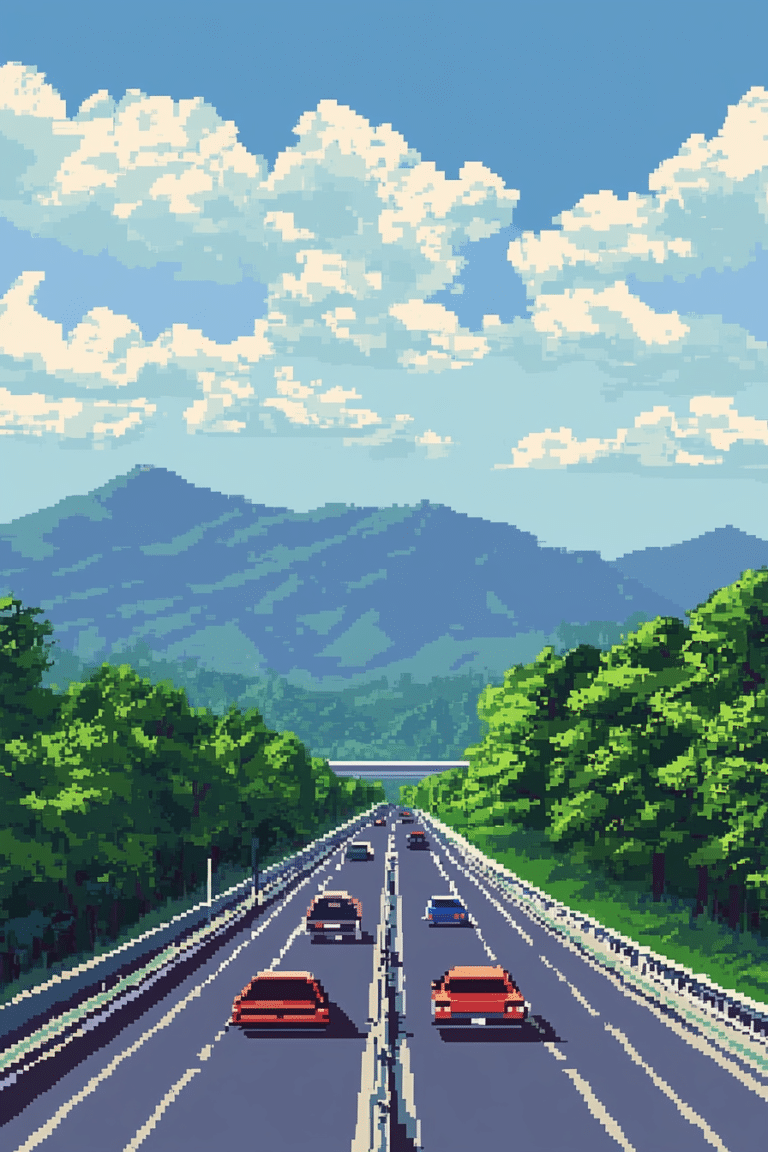 Car Driving down highway